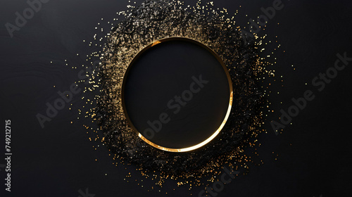 Modern black background circle shape and golden ring