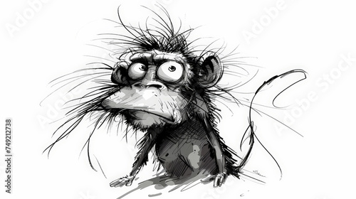 Nervous Monkey Cartoon: Ink Frazzled. Generative AI