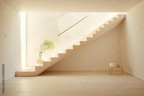 Scandinavian-inspired beige staircase  capturing the essence of simplicity and elegance  bathed in the soft light of contemporary design.