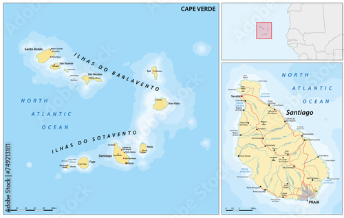 Detailed vector map of Cape Verde Islands
