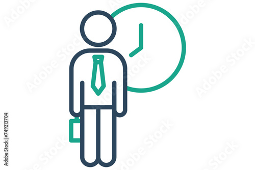 flexible work icon. people with clock. Ideal for showcasing flexible employment opportunities and modern work environments. line icon style. element illustration