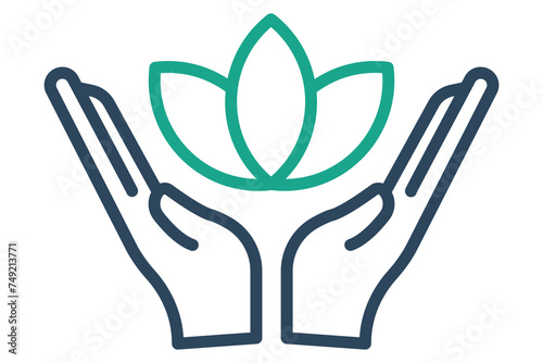 wellness icon. hand with lotus. Perfect for visualizing wellness programs, fitness, mindfulness, and healthy lifestyle choices. line icon style. element illustration