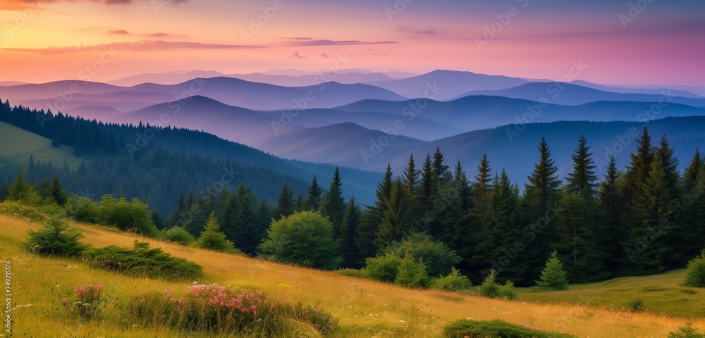 Mountains during sunset. Beautiful natural landscape in the summer