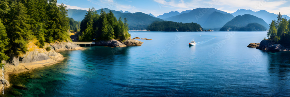 Stunning Display of Nature's Serenity Along the British Columbia Coastline - An Untouched Paradise - obrazy, fototapety, plakaty 