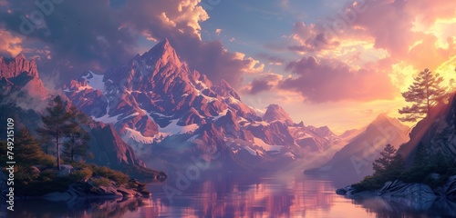 Mountains during sunset. Beautiful natural landscape in the summer