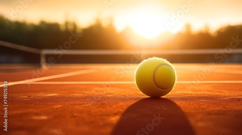 Tennis ball on tennis court at sunset © Shipons Creative