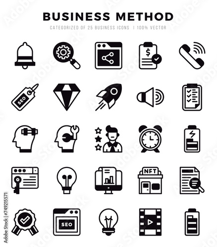 Vector icons set of Business Method. Lineal Filled style Icons.