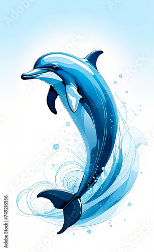 Wallpaper Mural A cute dolphin in the sea. Vintage style. Holiday, Valentine's Day, Women's Day. Design illustration, print, background, poster with a place to copy text Torontodigital.ca