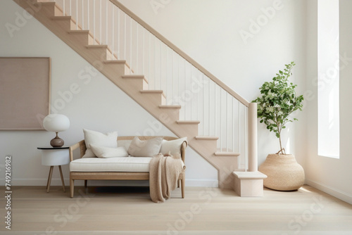 Tranquility finds its home in the understated elegance of a beige staircase, bathed in the soothing embrace of Scandinavian-inspired hues. © Osman