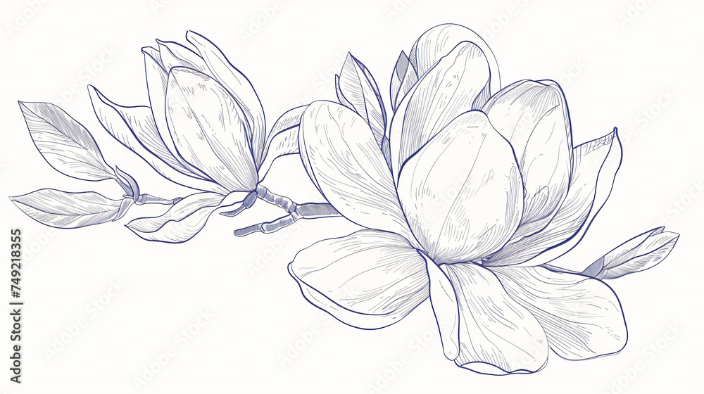 Outline silhouette of hand-drawn magnolia flower.