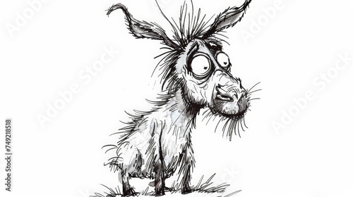 Nervous Donkey Cartoon: Ink Frazzled. Generative AI