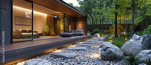 LED Lighting Illuminates a Contemporary Residential Backyard Garden © tongpatong