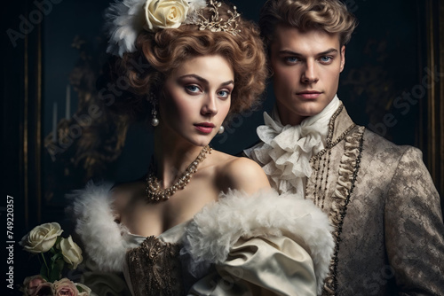 Noble Couple in Renaissance Attire Posing Elegantly