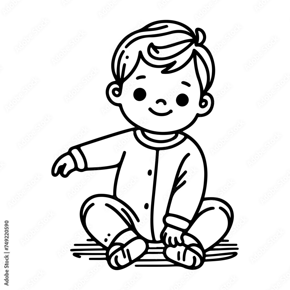 Continuous one black line art hand drawing child sitting alone doodles outline cartoon style coloring page vector illustration on white background Continuous one black line art hand drawing child sitting alone doodles outline cartoon style coloring page vector illustration on white background