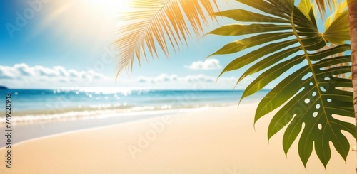 A palm tree leaf is on beach