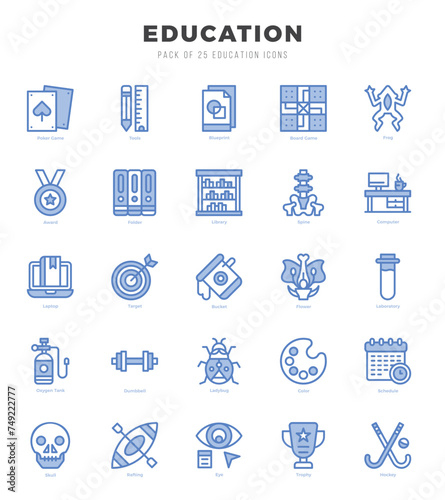 Education Icons Pack. Two Color icons set. Two Color icon collection set.