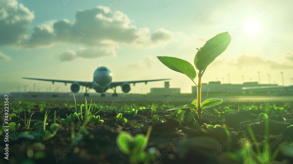 Conceptual image of green, eco-friendly fuel for aviation, symbolizing ...
