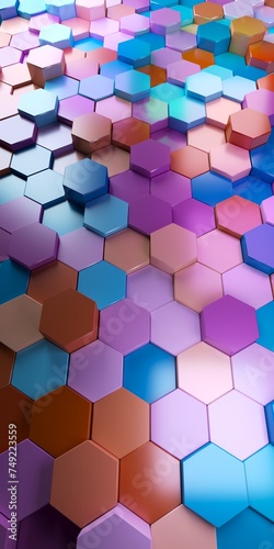 3D image of a decorative panel from multi-colored hexagons. Background and texture