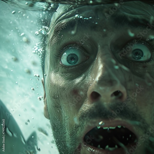 An up-close image capturing a person submerged underwater. © Vitalii But