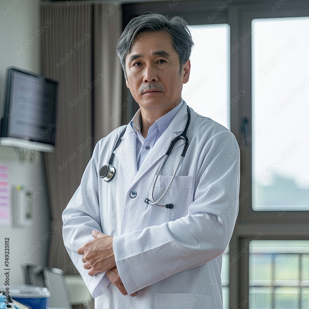 Doctor Male Asian Professor Medicine 60 years old white coat hospital
Doctor Male Asian Professor Medicine 60 years old white coat hospital