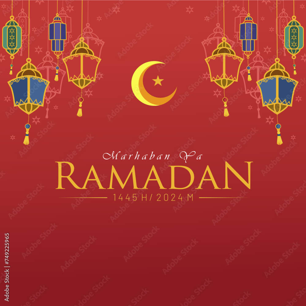 Naklejka premium Happy Ramadan Vector. Marhaban Ya Ramadan Greeting Card. 