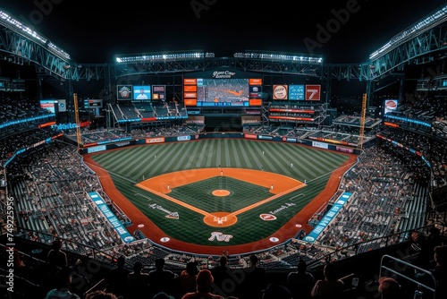 Watching a baseball game at stadium crowd from far away professional photography