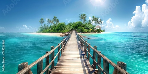 A Pier Extending to Paradise, Inviting You to a Tropical Haven. Made with Generative AI Technology © mafizul_islam