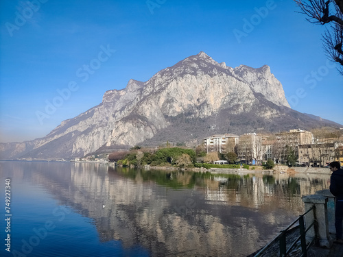 Europe Villages Outdoor : Lecco town in Como lake district. View of Lake Como from Lecco in Italy. northern Italy.