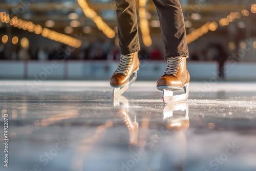 Legs of a figure skater man at the stadium photo