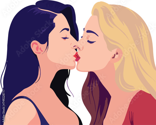 Cartoon female friends sharing a gentle kiss