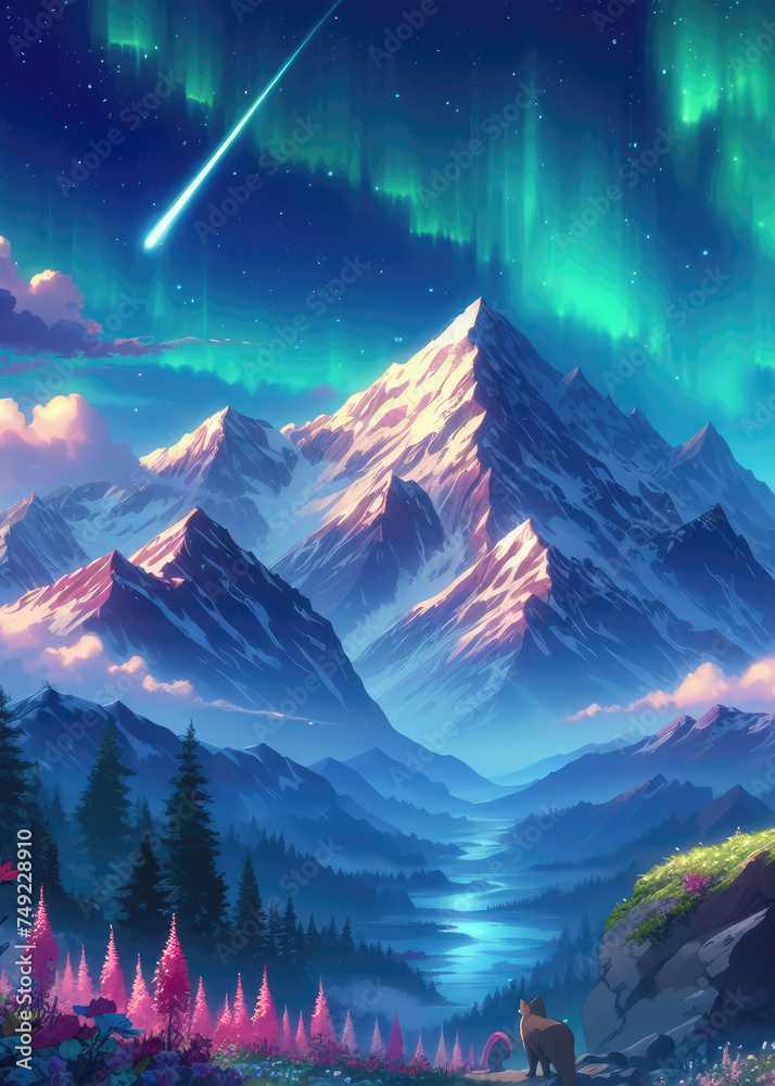 Fototapeta premium aurora borealis in the mountains