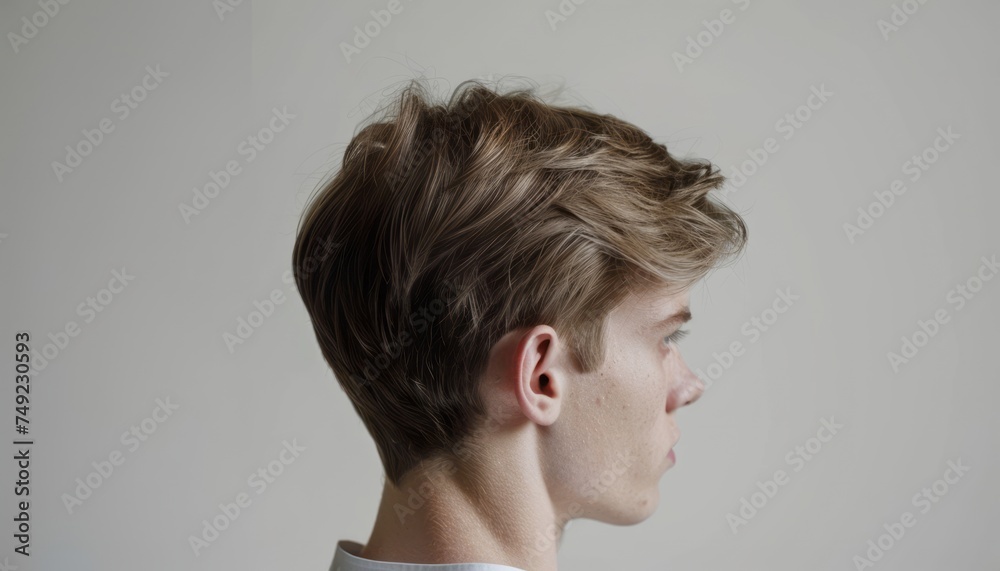 Person With Short Haircut Standing in Front of White Wall Person With Short Haircut Standing in Front of White Wall
