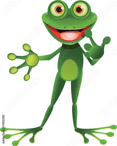 Illustration of a Cheerful Naughty Green Frog is standing