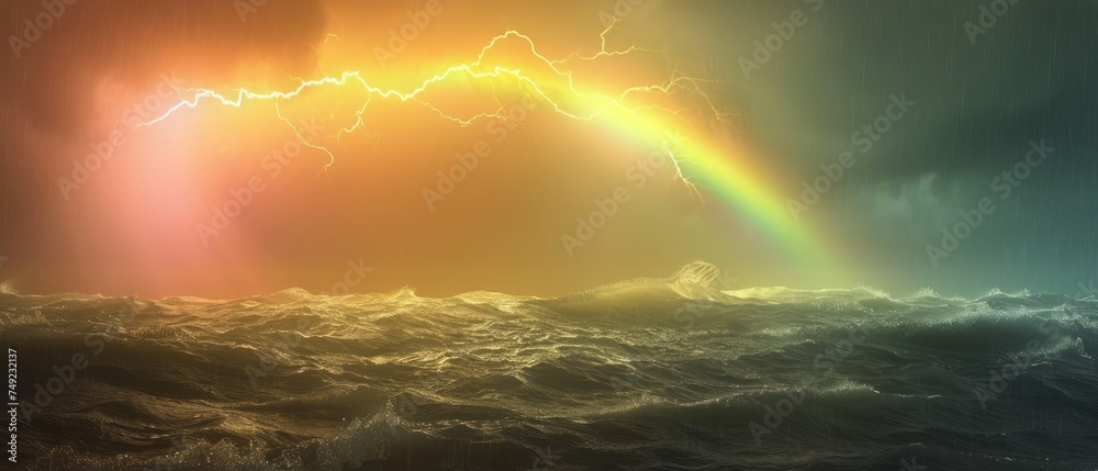 Rainbow Arching Over Water Surface
