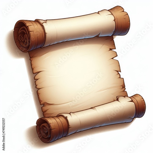 A digitally created image of an ancient, blank scroll rolled at both ends, offering a canvas for untold stories. Its simplicity beckons to scribes of ages past and present. photo