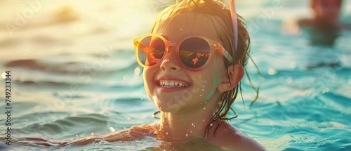 Young Girl Wearing Sun Glasses in a Swimming Pool