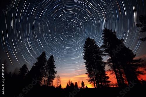 Time-lapse star trails circling around the North Star 