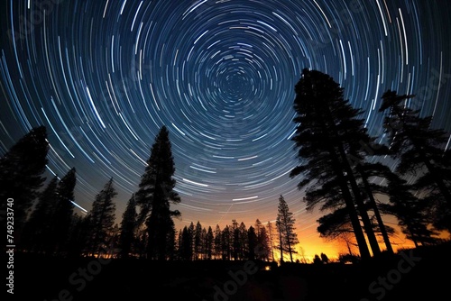 Time-lapse star trails circling around the North Star 