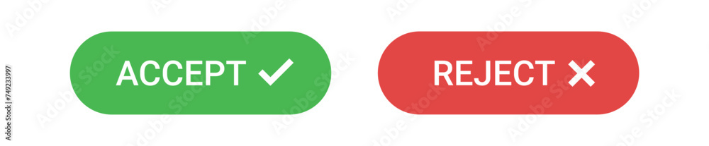 accept and decline, reject button isolated on a white background