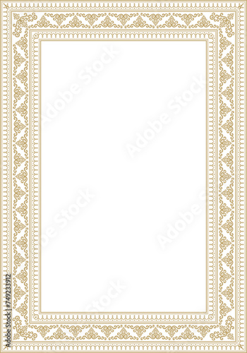 Vector gold square Yakut ornament. An endless rectangular border, a frame of the northern peoples of the Far East.
