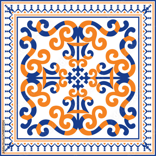 Vector colored square Yakut ornament. Infinite rectangle, border, frame of the northern peoples of the Far East.