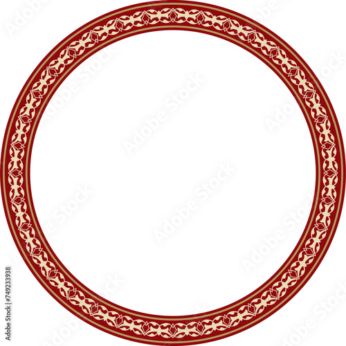 Vector gold with red round Turkish ornament. Ottoman circle, ring, frame.