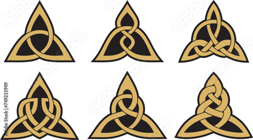 Vector set of golden celtic knots. Ornament of ancient European peoples. The sign and symbol of the Irish, Scots, Britons, Franks.