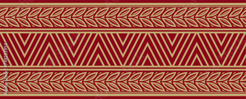 Vector gold and red seamless Yakut ornament. Endless border, frame of the northern peoples of the Far East.