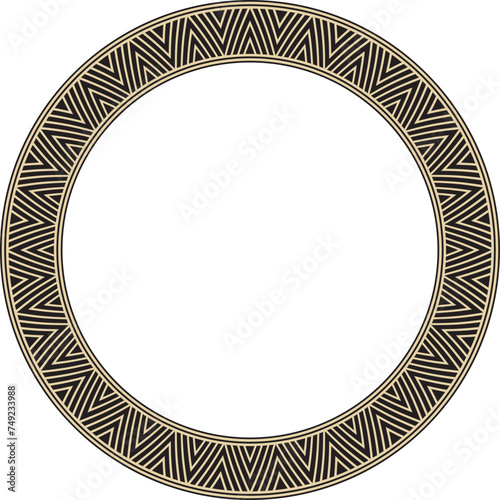 Vector gold and black round Yakut ornament. Endless circle, border, frame of the northern peoples of the Far East.