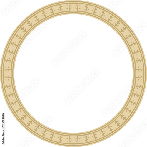 Vector gold round Yakut ornament. Endless circle, border, frame of the northern peoples of the Far East.