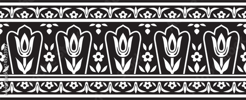 Vector monochrome black seamless turkish ornament. Endless ottoman national border, frame