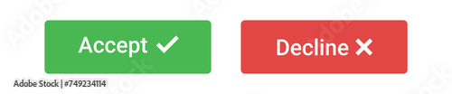 accept and decline, reject button isolated on a white background