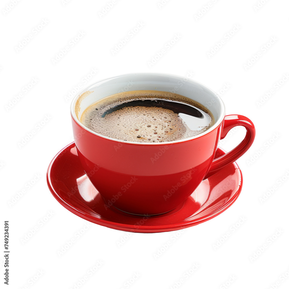 Fototapeta premium A red cup of tasty coffee, isolated on white