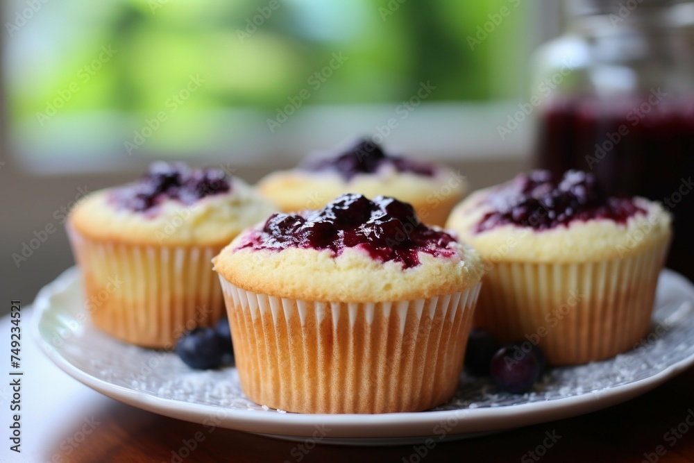 Vanilla muffins with blueberry compote centers 